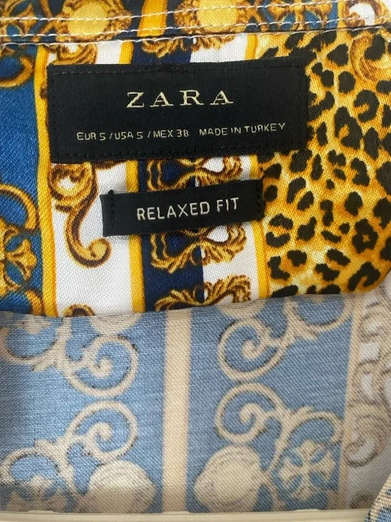 Zara Satin Print Button-Up Shirt – Baroque Pattern Long Sleeve - Picture 6 of 11